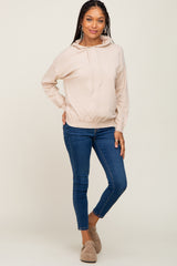 Beige Knit Hooded Long Sleeve Top