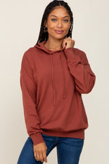 Rust Knit Maternity Hooded Long Sleeve Top