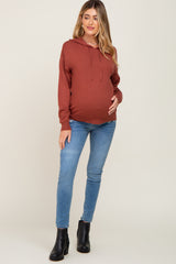 Rust Knit Maternity Hooded Long Sleeve Top