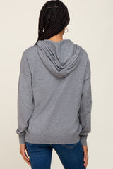 Grey Knit Hooded Long Sleeve Top