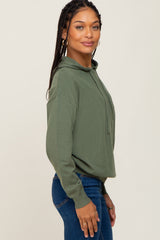 Olive Knit Hooded Long Sleeve Top