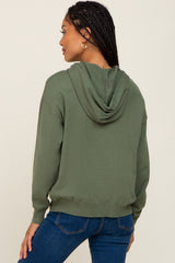 Olive Knit Hooded Long Sleeve Top