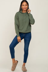 Olive Knit Hooded Long Sleeve Top