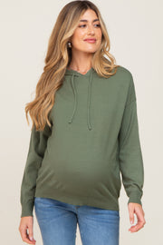 Olive Knit Maternity Hooded Long Sleeve Top