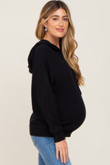 Black Knit Maternity Hooded Long Sleeve Top