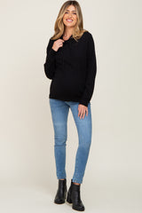 Black Knit Maternity Hooded Long Sleeve Top