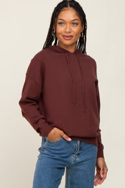 Brown Knit Hooded Long Sleeve Top