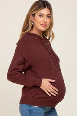 Brown Knit Maternity Hooded Long Sleeve Top