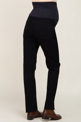 Black Straight Leg Raw Hem Maternity Jeans