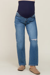 Blue Slightly Distressed Rip Knee Maternity Jeans