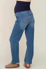 Blue Slightly Distressed Rip Knee Maternity Jeans