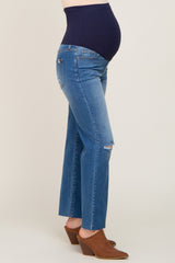 Blue Open Knee Straight Leg Maternity Jeans