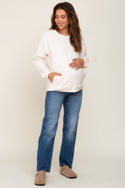 Navy Blue Raw Hem Straight Maternity Jeans