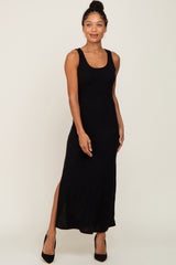 Black Soft Knit Sleeveless Maternity Maxi Dress