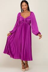 Purple Satin Pleated Maternity Midi Dress