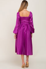 Purple Satin Pleated Maternity Midi Dress