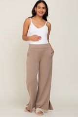 Taupe Soft Wide Leg Side Slit Maternity Sweatpants