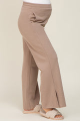 Taupe Soft Wide Leg Side Slit Maternity Sweatpants