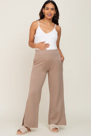 Taupe Soft Wide Leg Side Slit Maternity Sweatpants