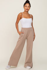 Taupe Soft Wide Leg Side Slit Sweatpants