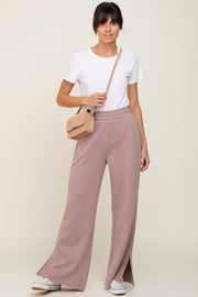 Mocha Soft Wide Leg Side Slit Sweatpants