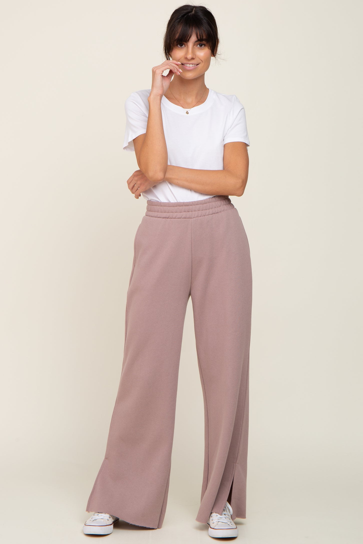 Straight Side Slit Pants Pink