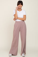 Mocha Soft Wide Leg Side Slit Sweatpants