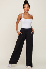 Black Soft Wide Leg Side Slit Sweatpants