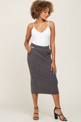 Charcoal Ribbed Knit Midi Skirt