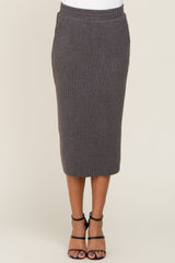 Charcoal Ribbed Knit Midi Skirt