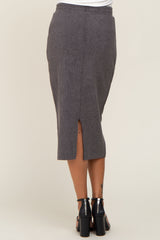 Charcoal Ribbed Knit Midi Skirt