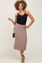 Mocha Ribbed Knit Midi Skirt