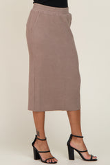 Mocha Ribbed Knit Midi Skirt