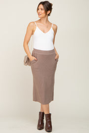 Mocha Ribbed Knit Maternity Midi Skirt