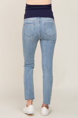 Light Blue Distressed Raw Hem Maternity Jeans