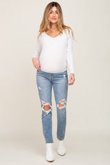 Light Blue Distressed Maternity Jeans