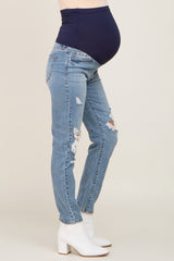 Light Blue Distressed Maternity Jeans