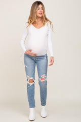 Light Blue Distressed Maternity Jeans