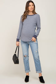 Light Blue Distressed Cuffed Hem Maternity Jeans