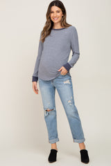 Light Blue Distressed Cuffed Hem Maternity Jeans