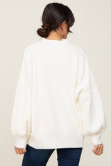 Ivory Ribbed Knit Long Sleeve Sweater