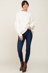 Ivory Ribbed Knit Long Sleeve Sweater