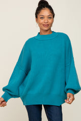 Turquoise Ribbed Knit Long Sleeve Maternity Sweater