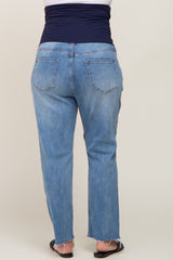 Blue Raw Hem Maternity Plus Straight Leg Jeans