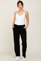 Black Wide Leg Drawstring Maternity Lounge Pants