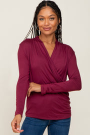 Dark Burgundy Long Sleeve Wrap Nursing Top