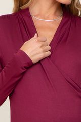 Dark Burgundy Long Sleeve Wrap Maternity Nursing Top