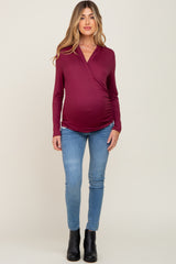 Dark Burgundy Long Sleeve Wrap Maternity Nursing Top