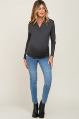 Charcoal Long Sleeve Wrap Maternity Nursing Top