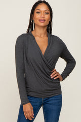 Charcoal Long Sleeve Wrap Maternity Nursing Top